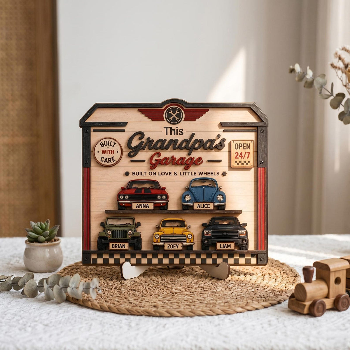 Personalized Grandpa's Garage Wood Sign, Custom Kids Name Car Decor