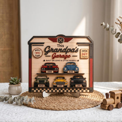 Personalized Grandpa's Garage Wood Sign, Custom Kids Name Car Decor