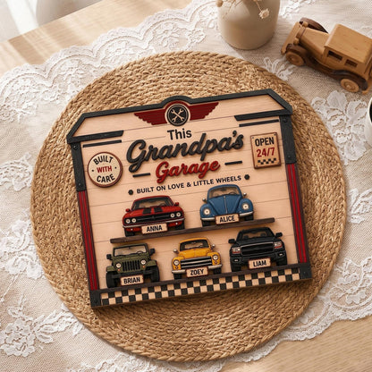 Personalized Grandpa's Garage Wood Sign, Custom Kids Name Car Decor