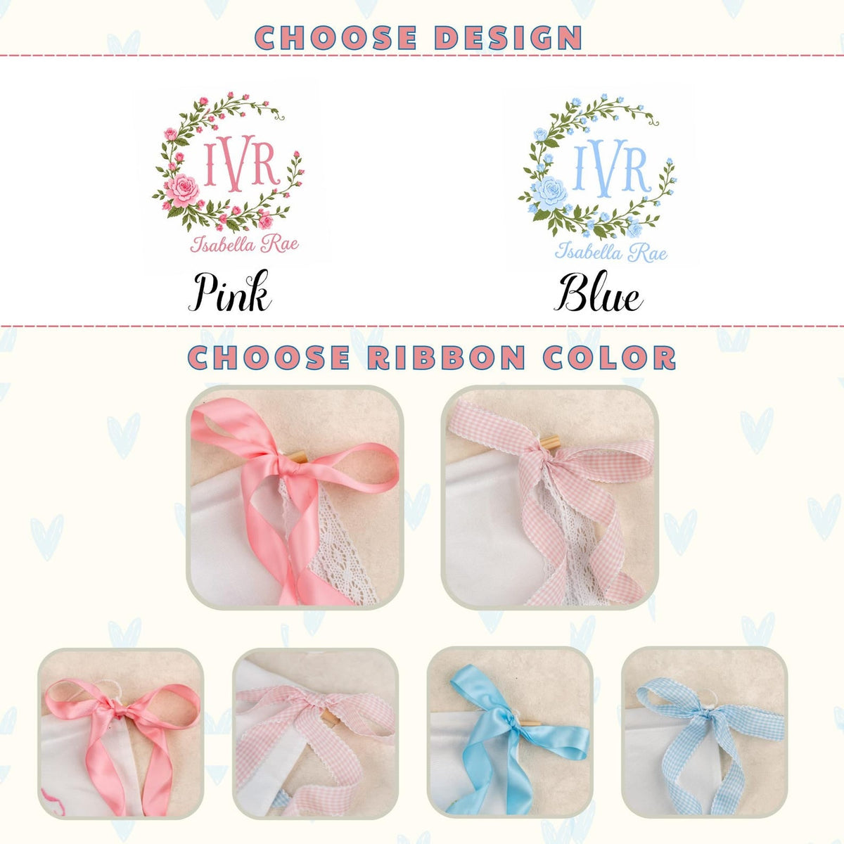 Personalized Baby Banner with Birth Name Tag, Welcome Banner with Floral Crest, Bows Baby Banner