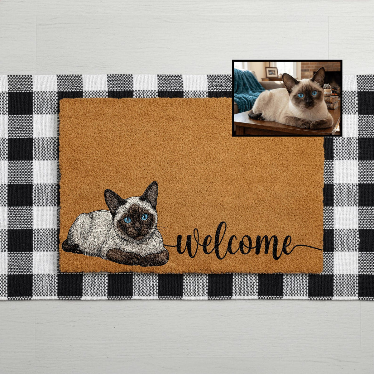 Personalized Pet Watercolor Portrait Doormat, Custom Dog Photo Welcome Mat