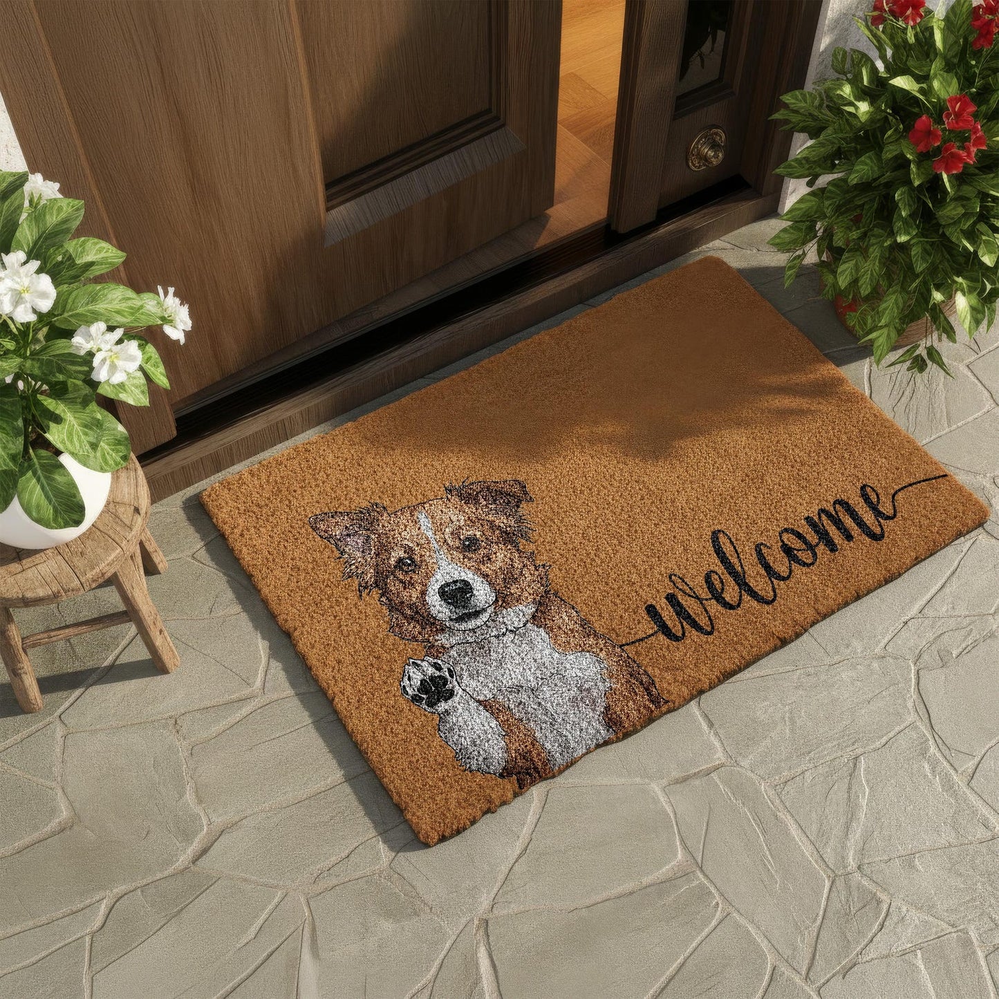 Personalized Pet Watercolor Portrait Doormat, Custom Dog Photo Welcome Mat