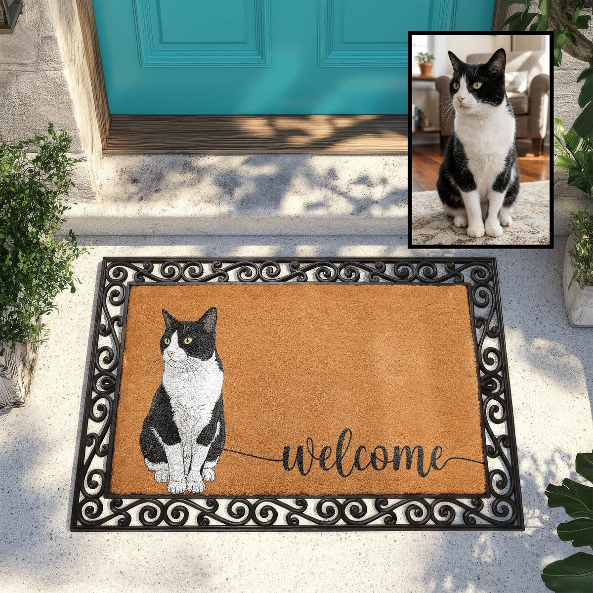 Personalized Pet Watercolor Portrait Doormat, Custom Dog Photo Welcome Mat