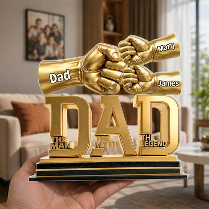 Personalized 2D Flat Dad Holds Kids' Hands Infinity Acrylic Plaque
