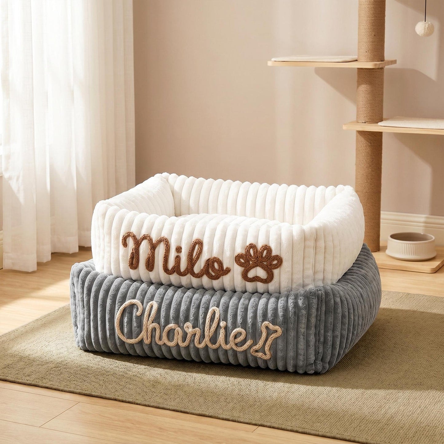 Personalized Pet Bed, Custom Chenille Name Dog Bed, Soft Dog Bed with Name