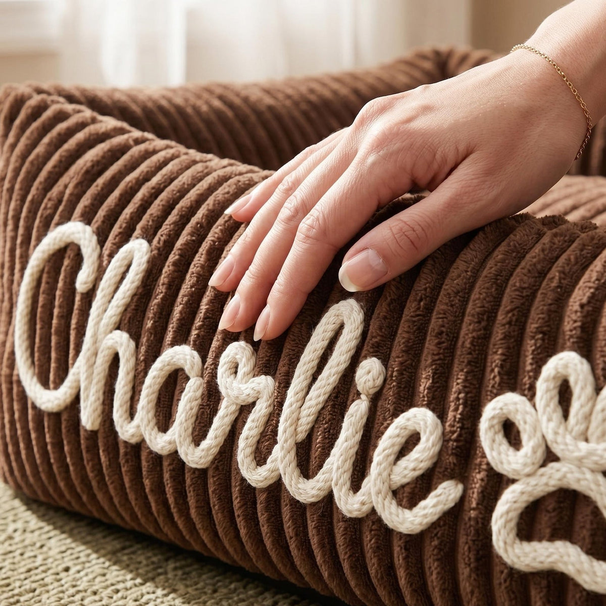 Personalized Pet Bed, Custom Chenille Name Dog Bed, Soft Dog Bed with Name
