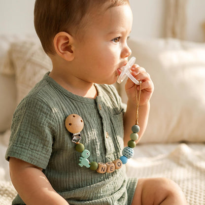 Personalized Dinosaur Pacifier Clip, Custom Name Silicone