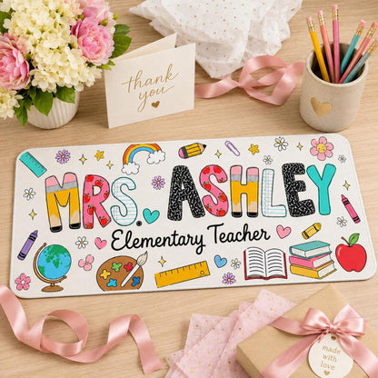 Personalized Teacher Desk Mat, Custom Name Teacher Mouse Pad, Teacher Appreciation Gift