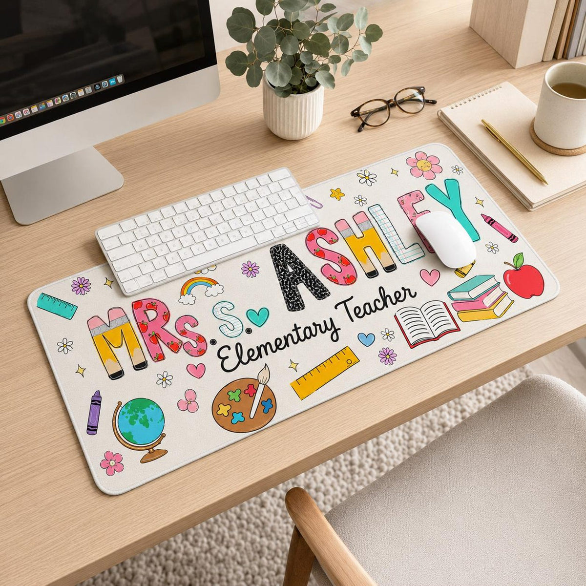 Personalized Teacher Desk Mat, Custom Name Teacher Mouse Pad, Teacher Appreciation Gift