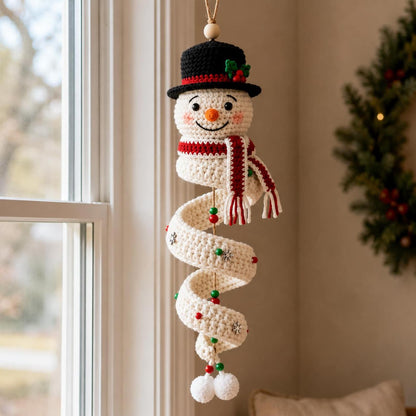 Crochet Christmas Snowman Hanging Decor, Handmade Spiral Snowman Ornament