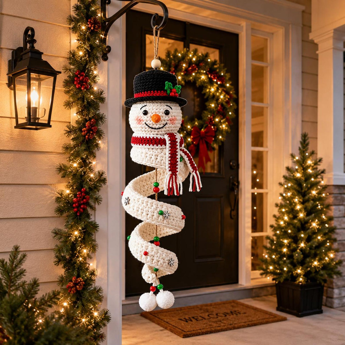 Crochet Christmas Snowman Hanging Decor, Handmade Spiral Snowman Ornament