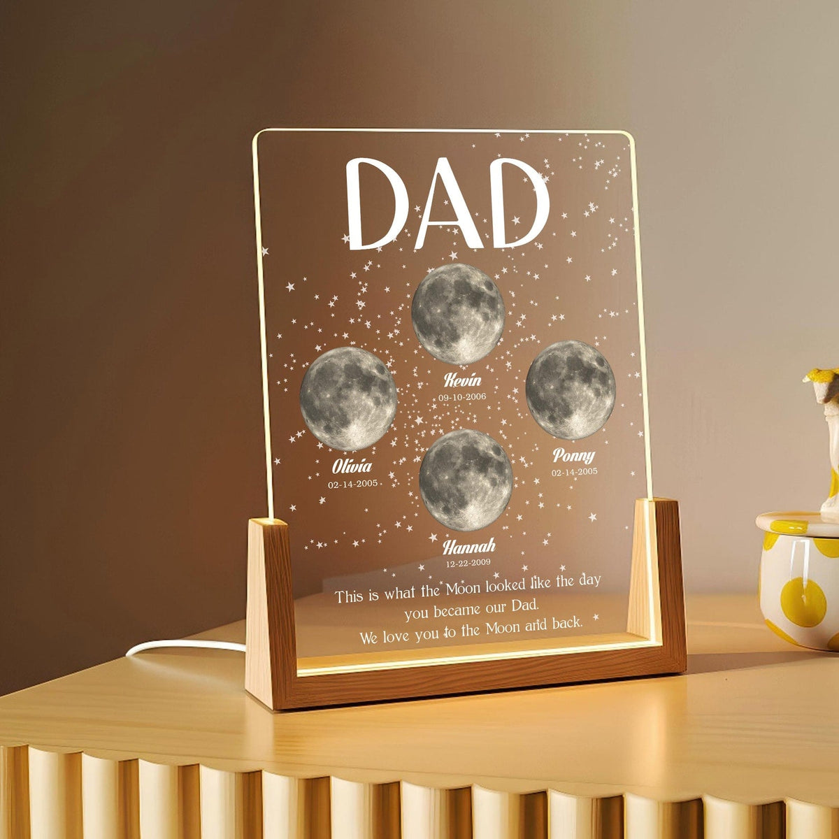 Moon Phase Dad Gift – Personalized Acrylic Plaque Light, Custom Night Sky Gift for Dad