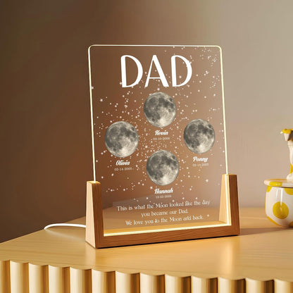 Moon Phase Dad Gift – Personalized Acrylic Plaque Light, Custom Night Sky Gift for Dad