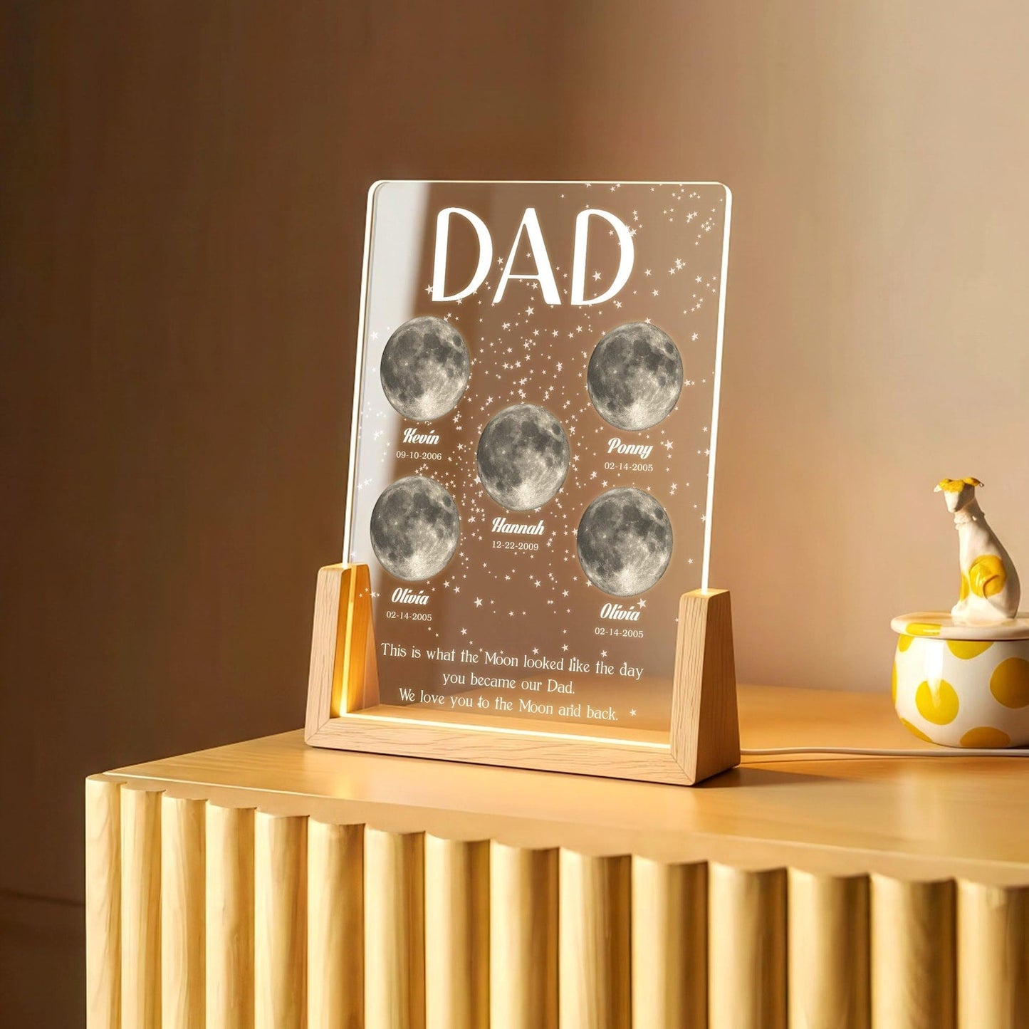 Moon Phase Dad Gift – Personalized Acrylic Plaque Light, Custom Night Sky Gift for Dad