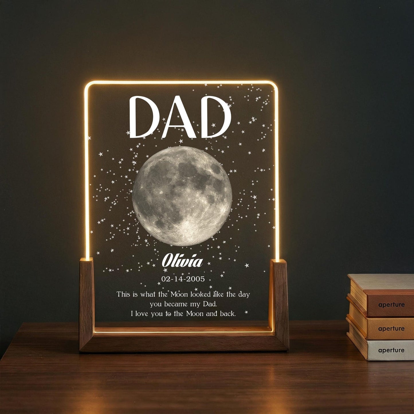 Moon Phase Dad Gift – Personalized Acrylic Plaque Light, Custom Night Sky Gift for Dad