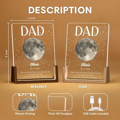 Moon Phase Dad Gift – Personalized Acrylic Plaque Light, Custom Night Sky Gift for Dad