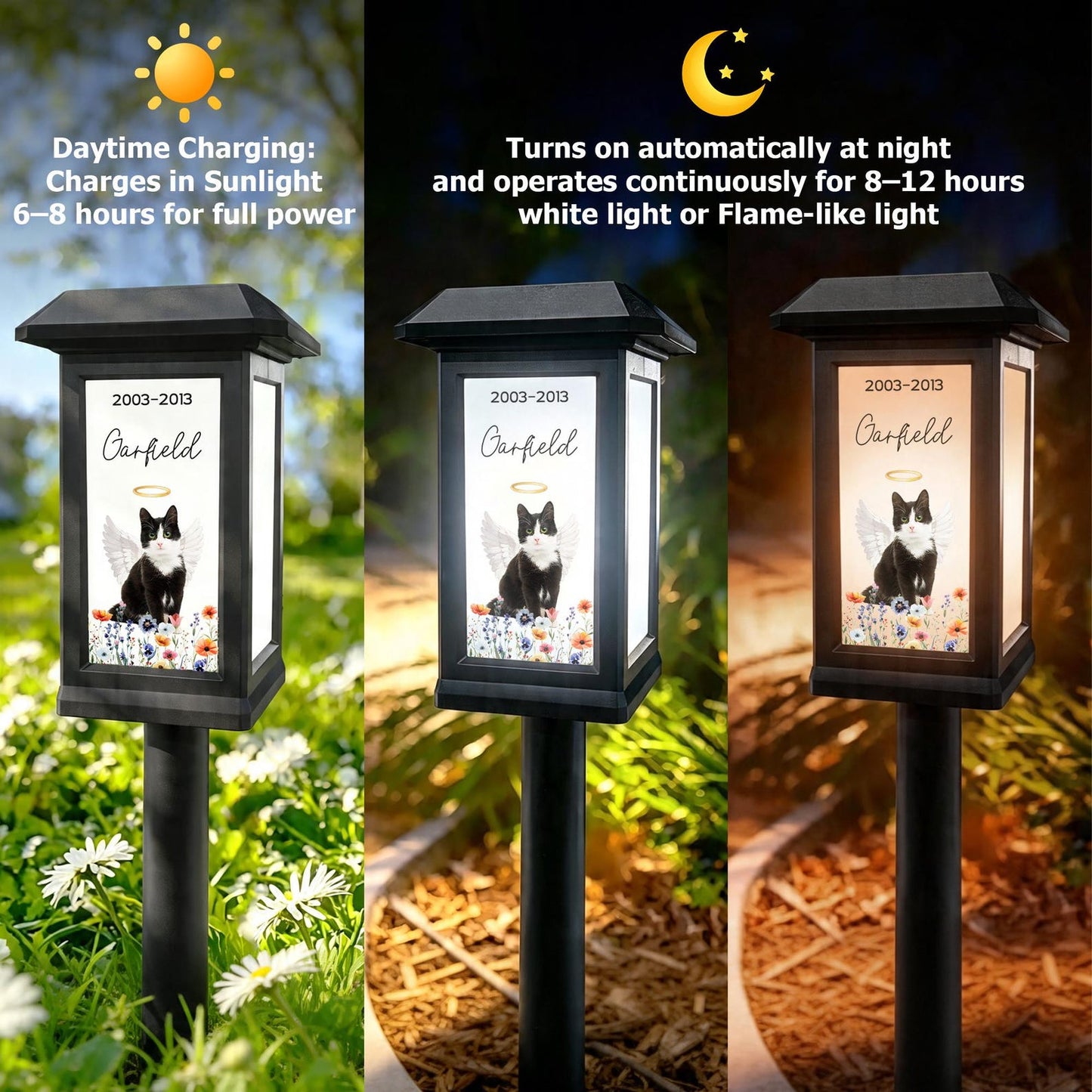 Custom Pet Photo Flower Rainbow Angel Wing Solar Garden Light with Name