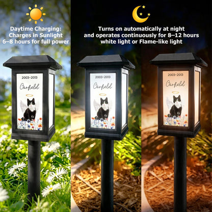 Custom Pet Photo Flower Rainbow Angel Wing Solar Garden Light with Name