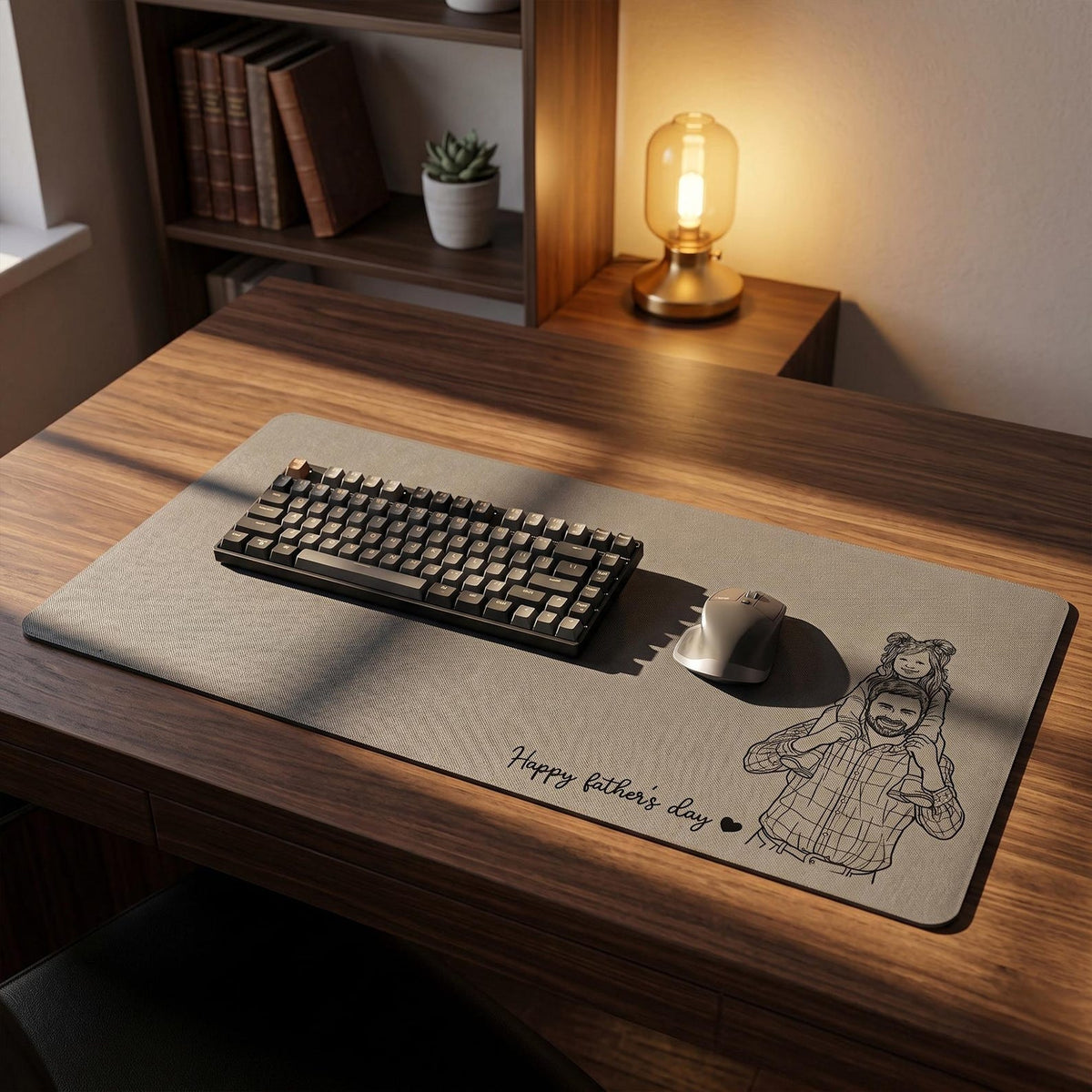 Personalized Leather Desk Mat from Photo, Custom Line Art Mouse Pad for Dad