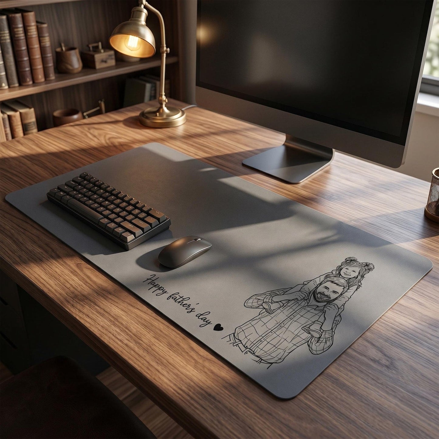 Personalized Leather Desk Mat from Photo, Custom Line Art Mouse Pad for Dad