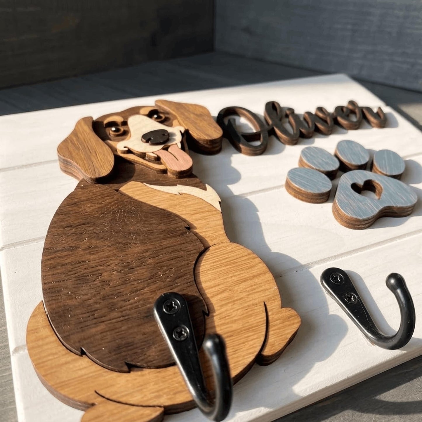 Personalized Dog Leash Holder, Custom Dog Name Sign, 3D Wooden Pet Leash Hook