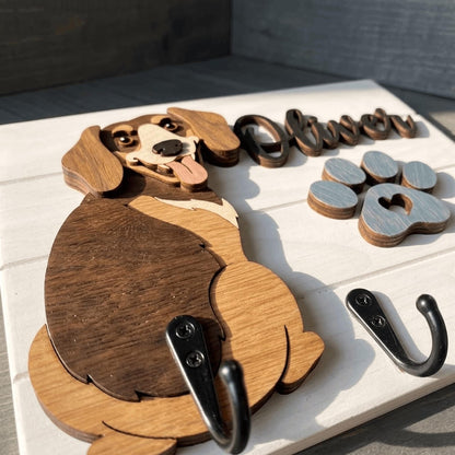 Personalized Dog Leash Holder, Custom Dog Name Sign, 3D Wooden Pet Leash Hook