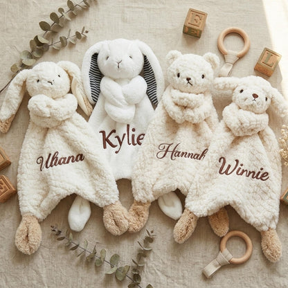 Personalized Plush Animal Lovey Blanket, Custom Name Security Comforter