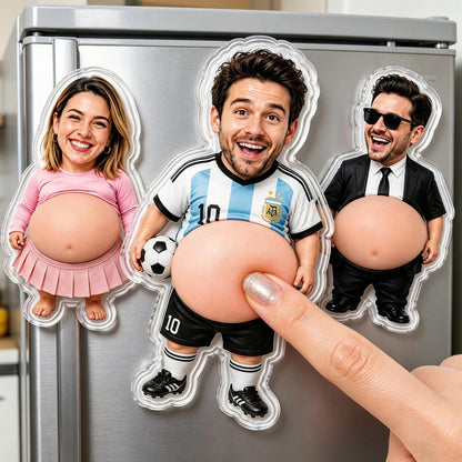 Custom Face Fridge Magnet, Personalized Couple Gift, Funny Belly Magnet
