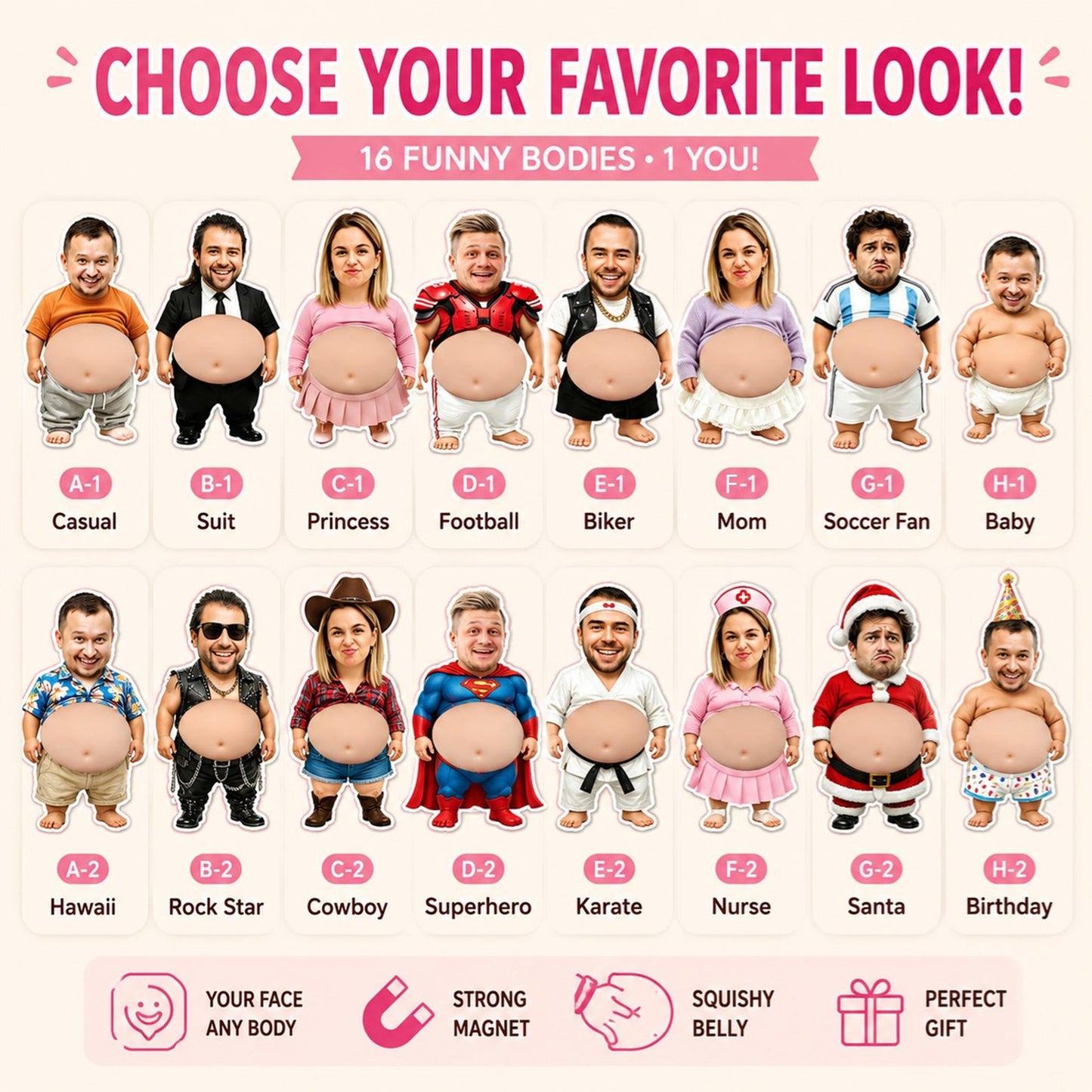 Custom Face Fridge Magnet, Personalized Couple Gift, Funny Belly Magnet