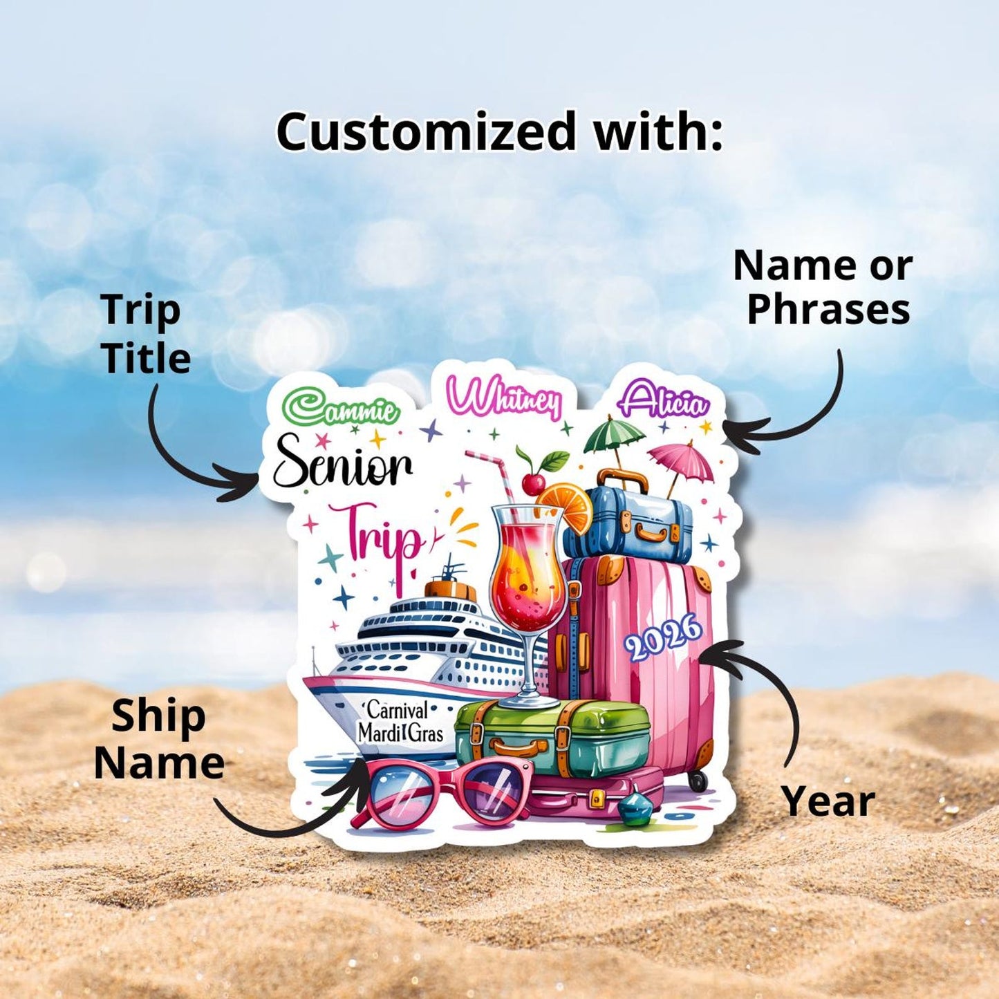 Personalized Suitcase Magnet Cruise Trip Keepsake Custom Name Ship Name Travel Gift