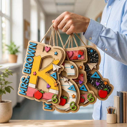 Personalized Alphabet Teacher Door Hanger, Back To School Teacher Gift