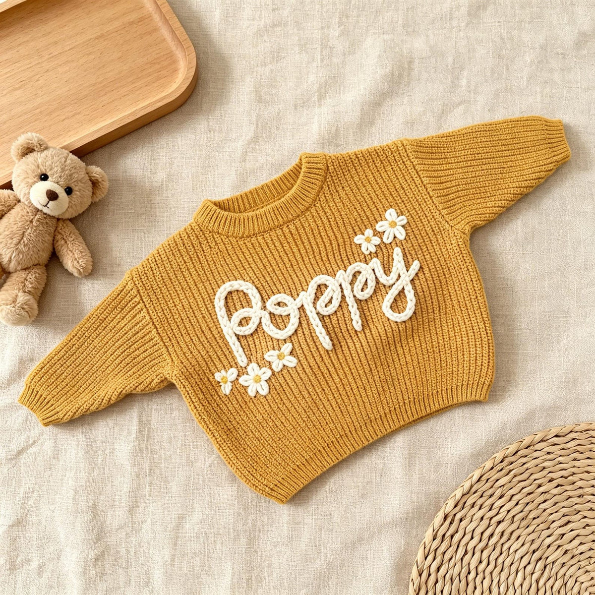 Hand Embroidered Baby Name Sweater, Personalized Baby Sweater with Name