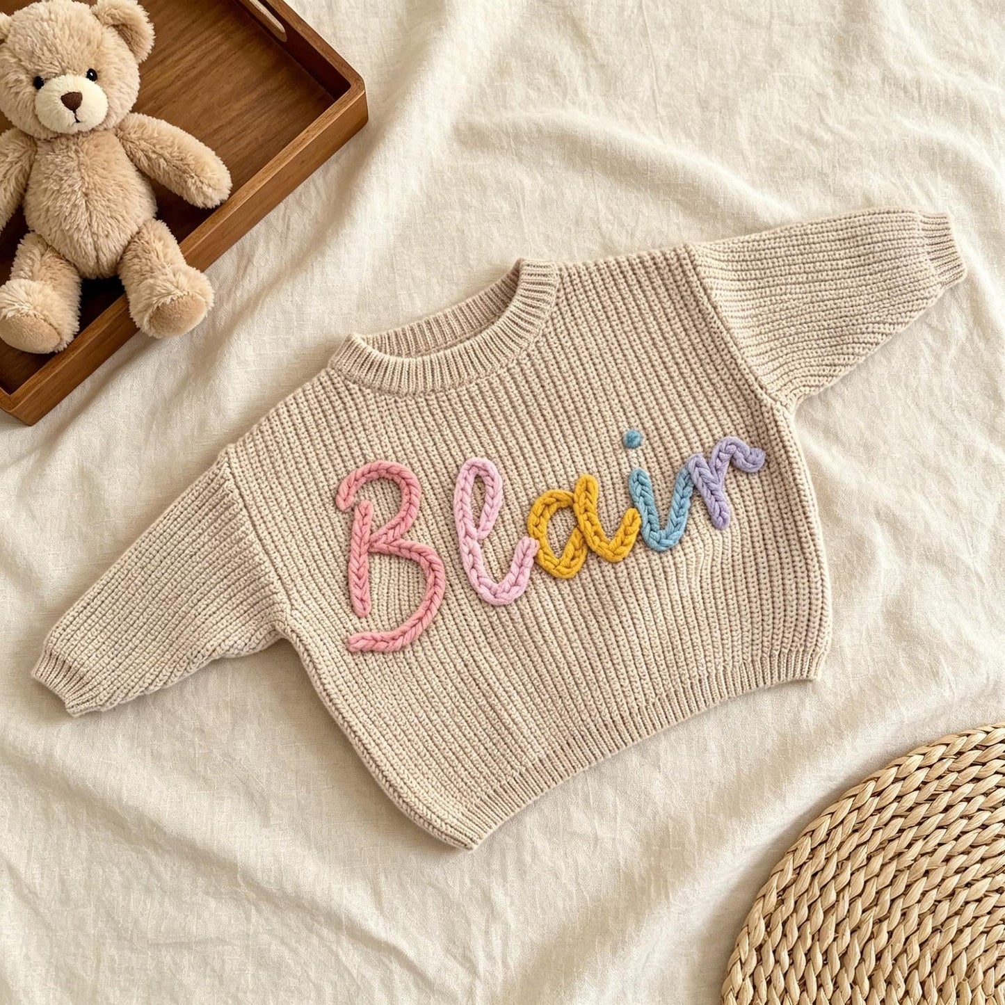 Hand Embroidered Baby Name Sweater, Personalized Baby Sweater with Name