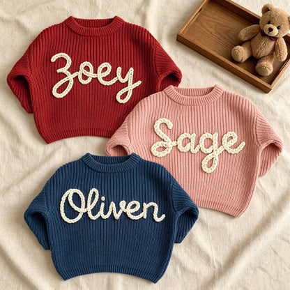Hand Embroidered Baby Name Sweater, Personalized Baby Sweater with Name