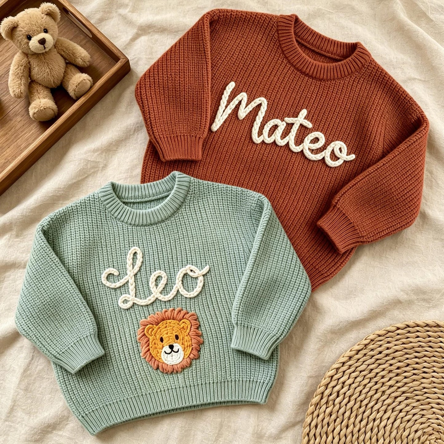 Hand Embroidered Baby Name Sweater, Personalized Baby Sweater with Name