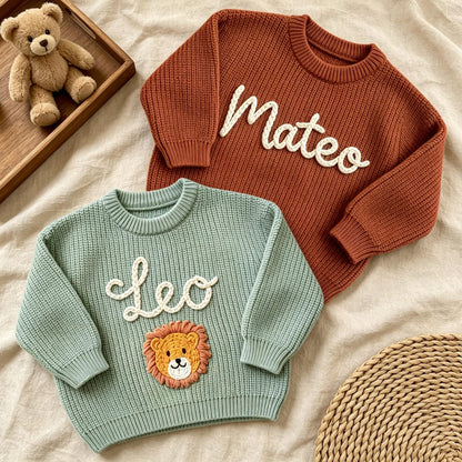 Hand Embroidered Baby Name Sweater, Personalized Baby Sweater with Name
