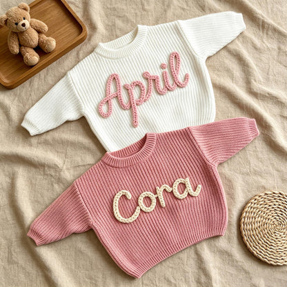 Hand Embroidered Baby Name Sweater, Personalized Baby Sweater with Name