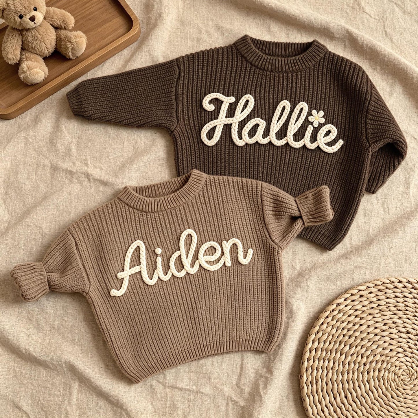 Hand Embroidered Baby Name Sweater, Personalized Baby Sweater with Name