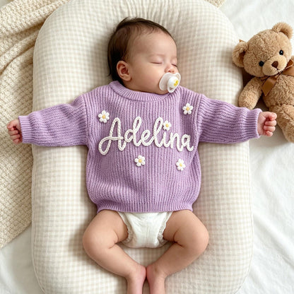 Hand Embroidered Baby Name Sweater, Personalized Baby Sweater with Name