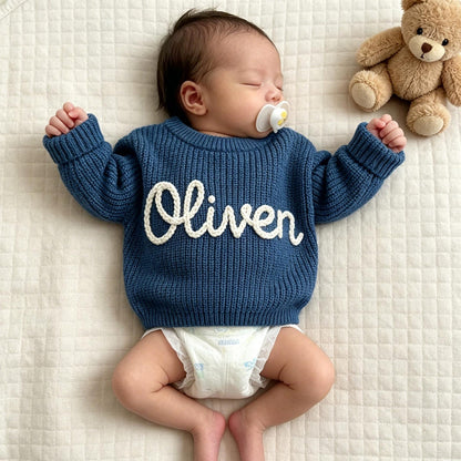 Hand Embroidered Baby Name Sweater, Personalized Baby Sweater with Name
