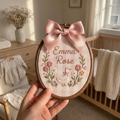 Personalized Goose Baby Name Sign, Custom Embroidered Nursery Name Hoop