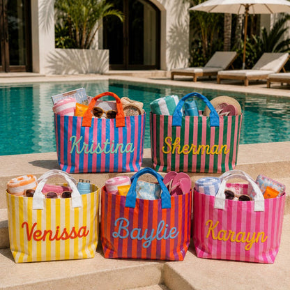 Custom Name Tote Bag, Personalized Embroidered Beach Bag