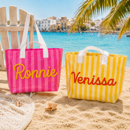Custom Name Tote Bag, Personalized Embroidered Beach Bag