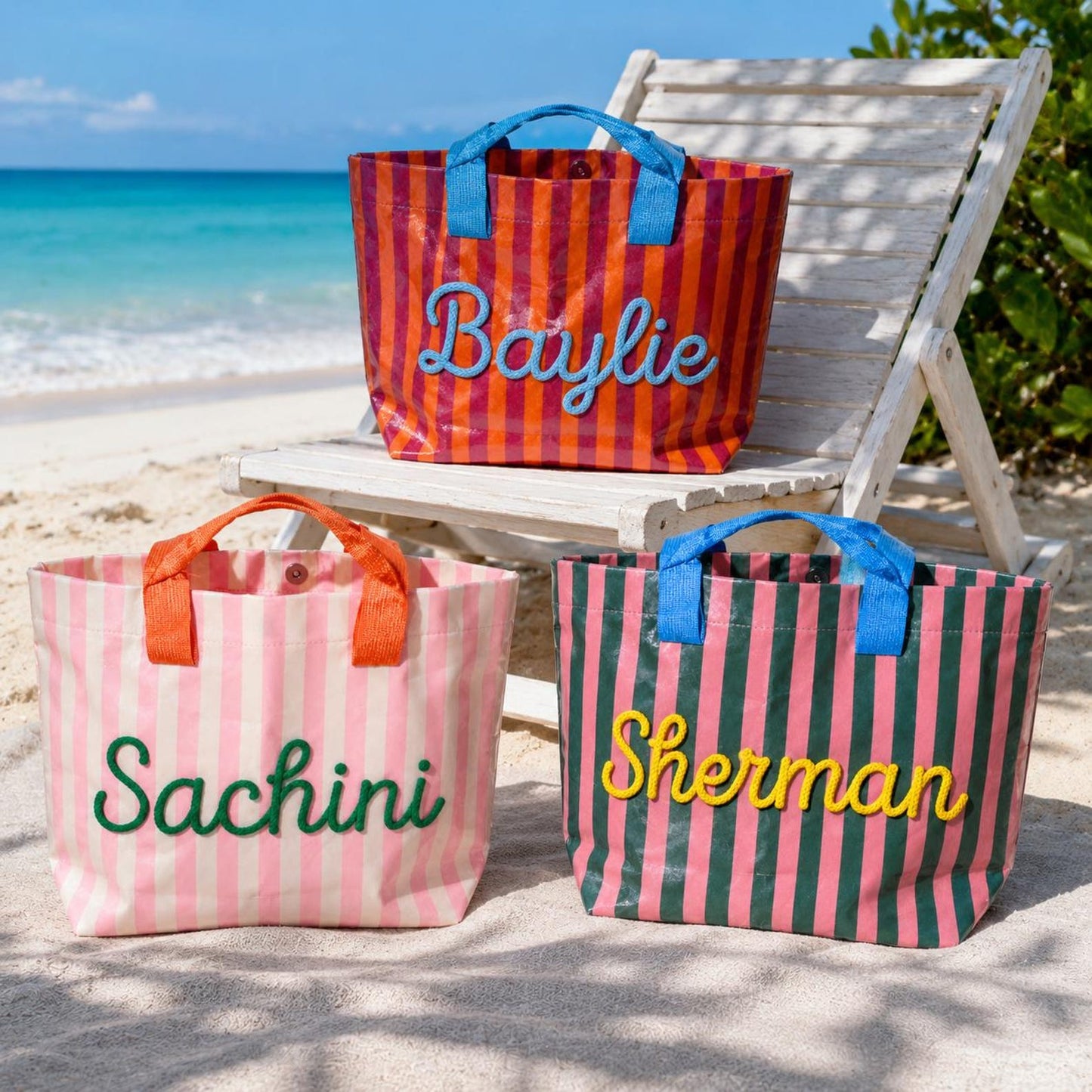Custom Name Tote Bag, Personalized Embroidered Beach Bag