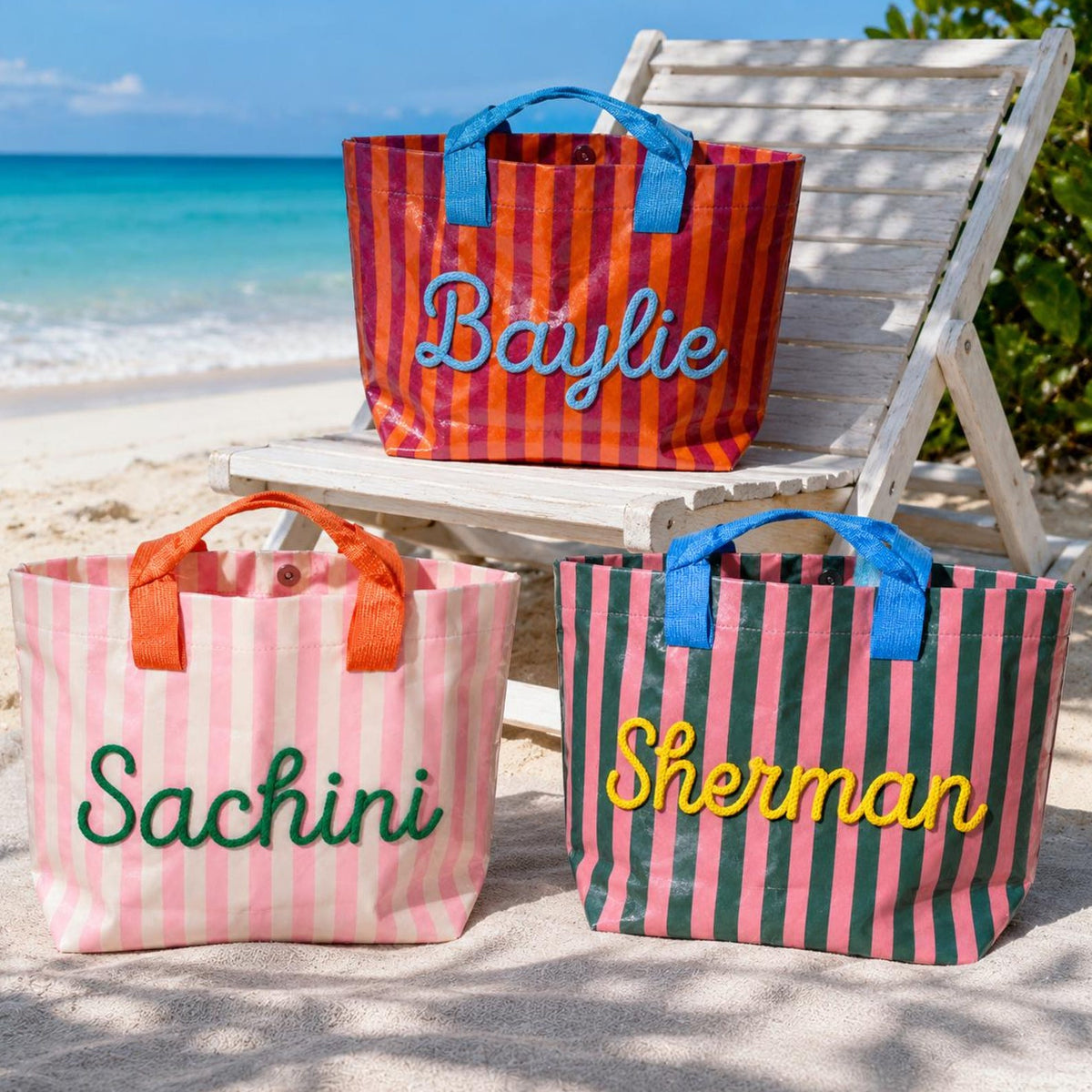 Custom Name Tote Bag, Personalized Embroidered Beach Bag