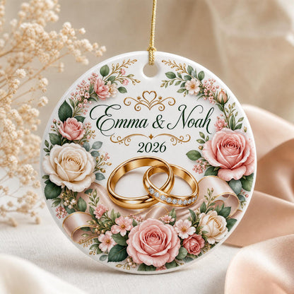 Personalized Wedding Ceramic Ornament, Newlywed Gift, Custom Name Date Keepsake, Bridal Shower Gift