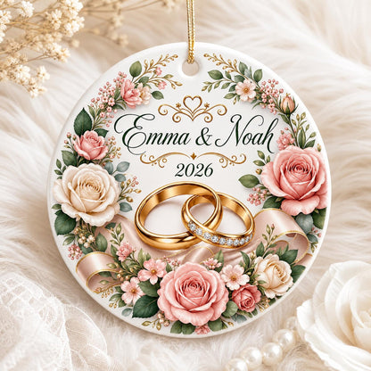 Personalized Wedding Ceramic Ornament, Newlywed Gift, Custom Name Date Keepsake, Bridal Shower Gift