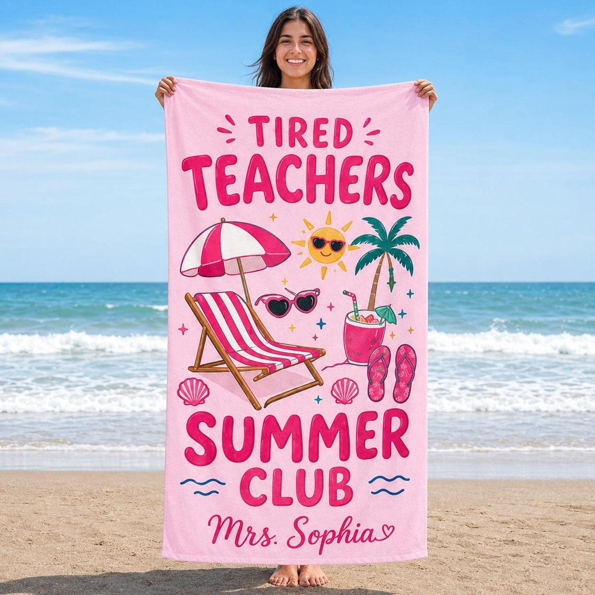 Personalized Teacher Beach Towel, Custom Name Summer Club Towel, End of Year Teacher Gift