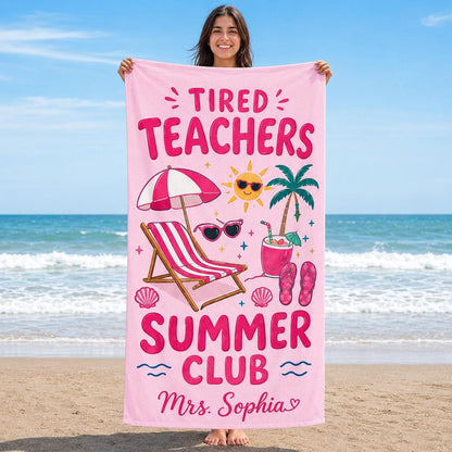 Personalized Teacher Beach Towel, Custom Name Summer Club Towel, End of Year Teacher Gift