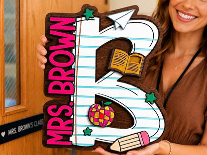 Personalized Alphabet Teacher Door Hanger, Back To School Teacher Gift